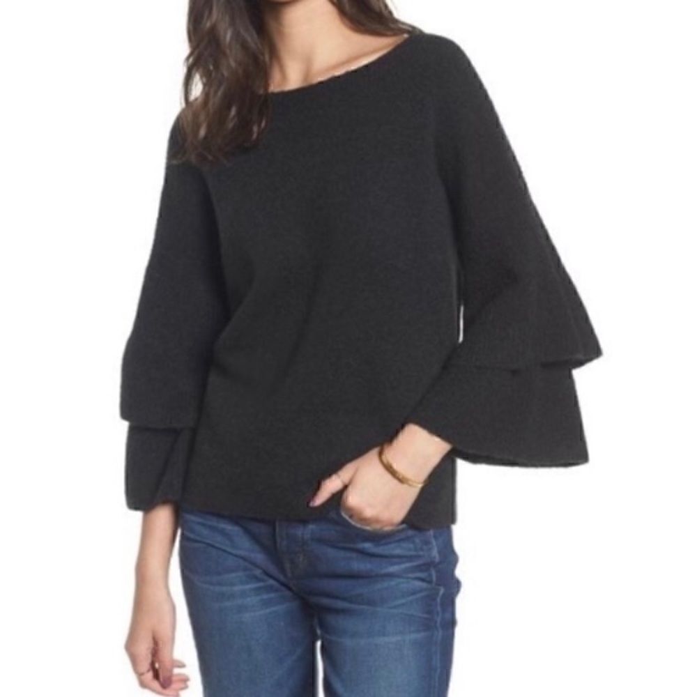 Madewell black flutter sleeve sweater